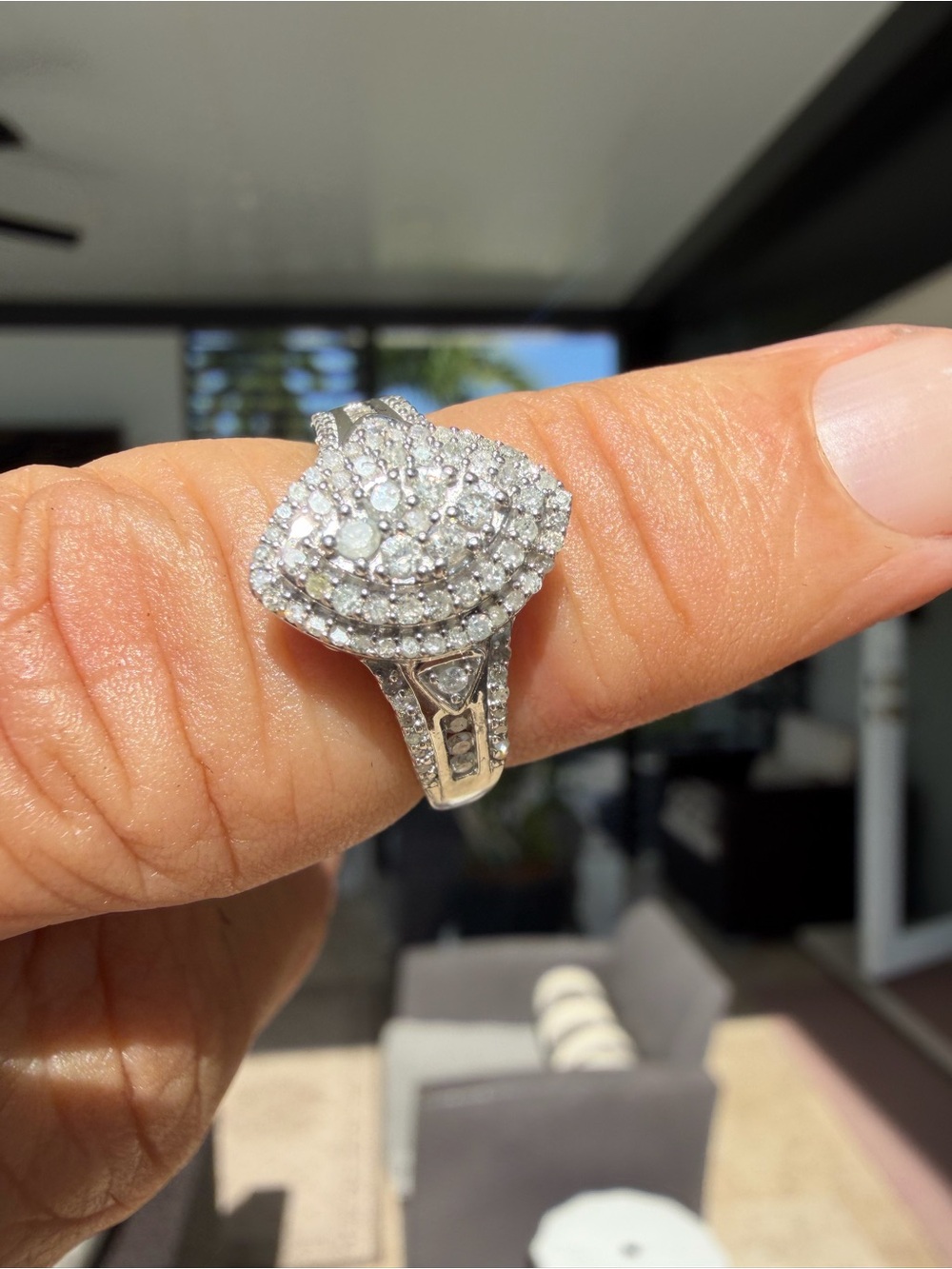 Diamond Halo Cluster Ring in Sterling Silver .75ctw